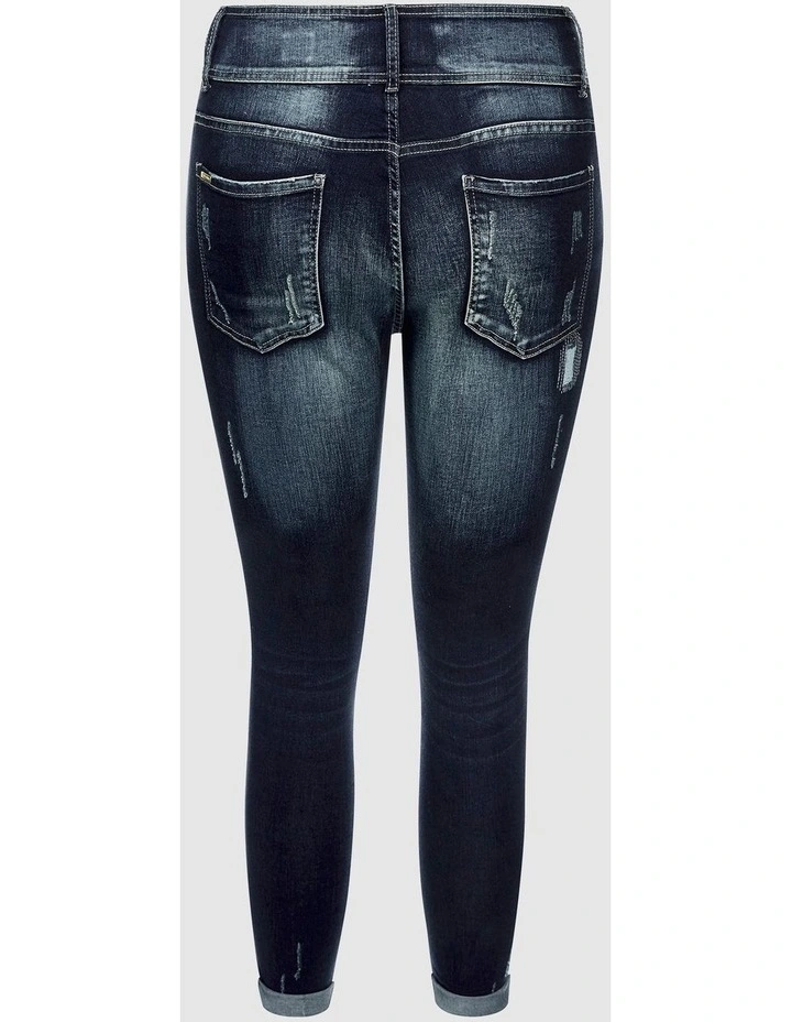 Asha Fit Patched Skinny Jeans in Dark Denim image 4