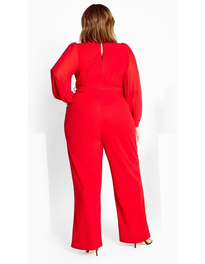 Sheer Sleeve Wide Leg Jumpsuit in Cherry image 2