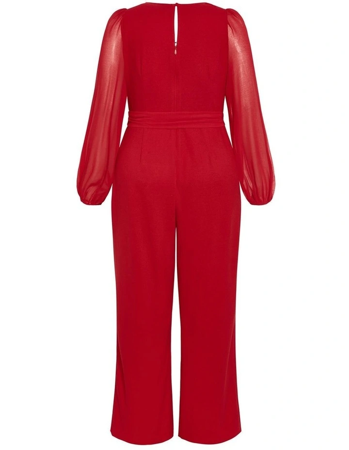 Sheer Sleeve Wide Leg Jumpsuit in Cherry image 4