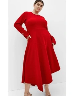 Plus Size Pia Knit Midi Dress in Red