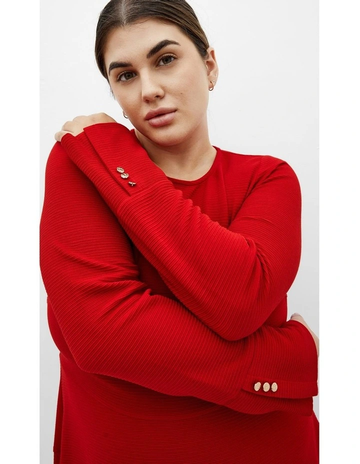 Plus Size Pia Knit Midi Dress in Red image 2