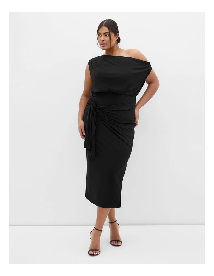 Palmer Tie Front Midi Dress in Black image 1