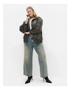 Brittney Faux Leather Bomber Jacket in Black