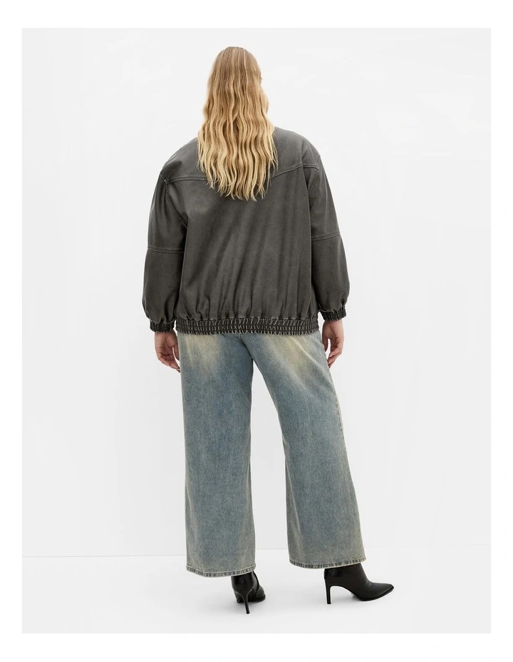 Brittney Faux Leather Bomber Jacket in Black image 2