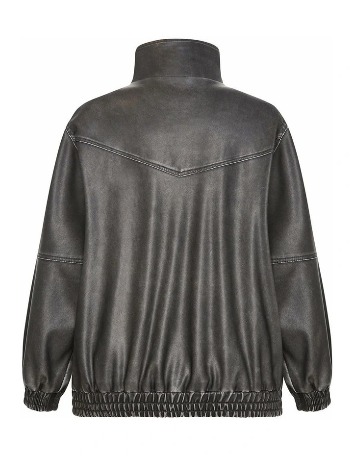 Brittney Faux Leather Bomber Jacket in Black image 4