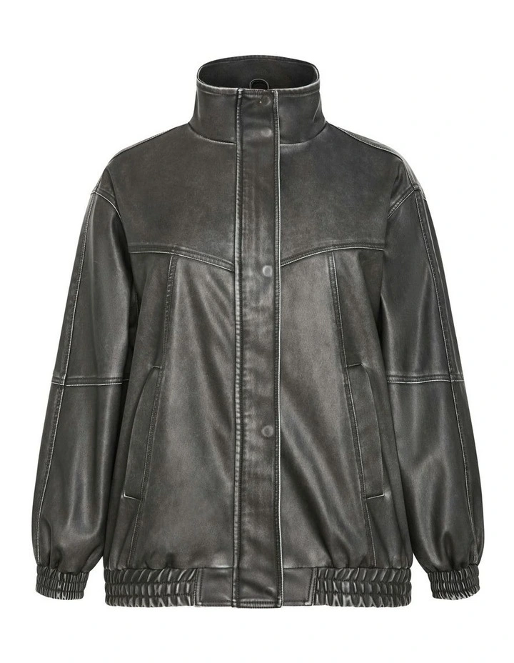 Brittney Faux Leather Bomber Jacket in Black image 5