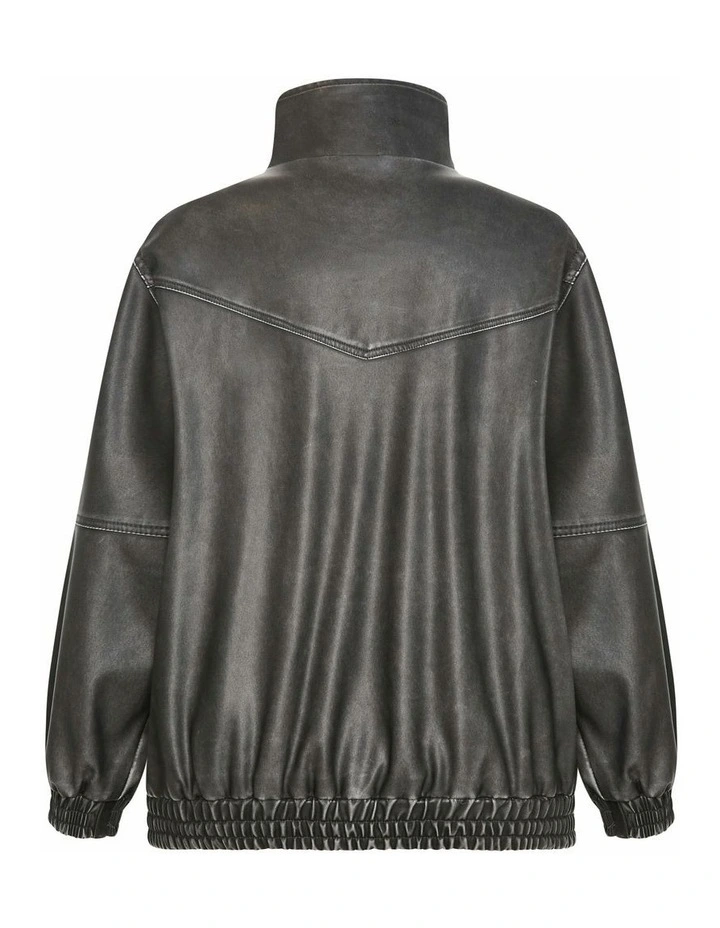 Brittney Faux Leather Bomber Jacket in Black image 6