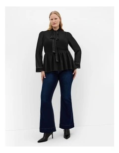 Kara Stud Tie Neck Top in Black