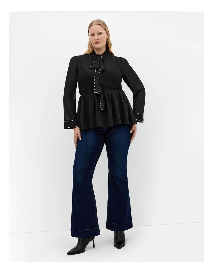 Kara Stud Tie Neck Top in Black image 1