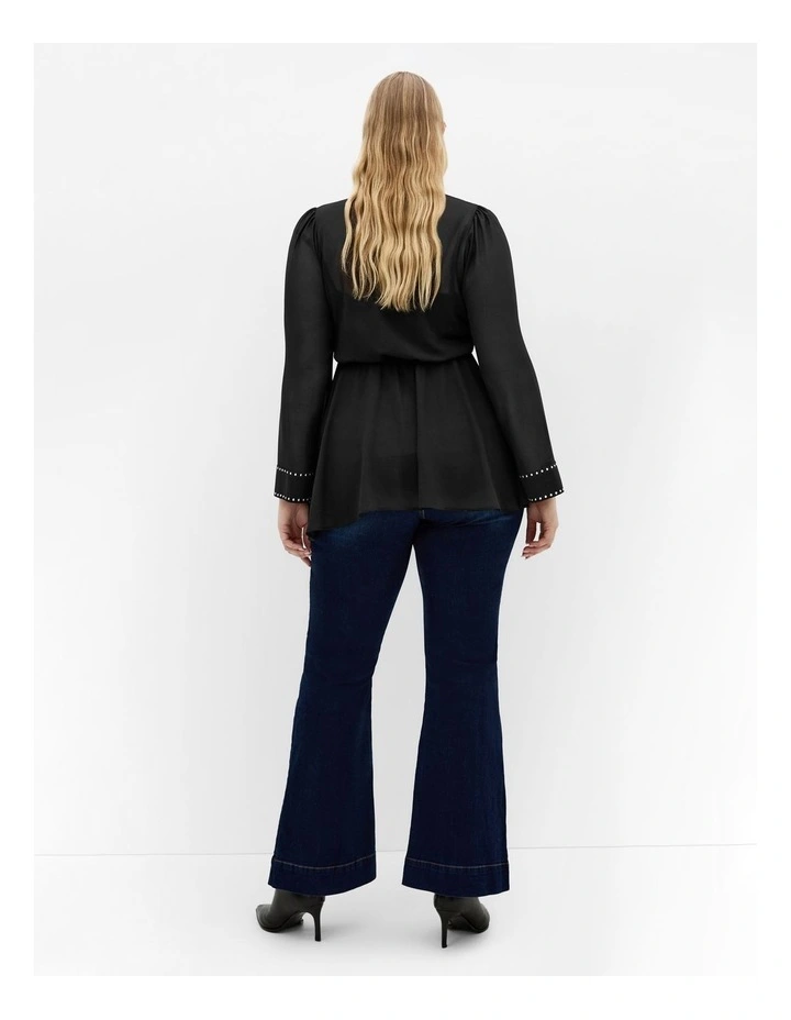 Kara Stud Tie Neck Top in Black image 2