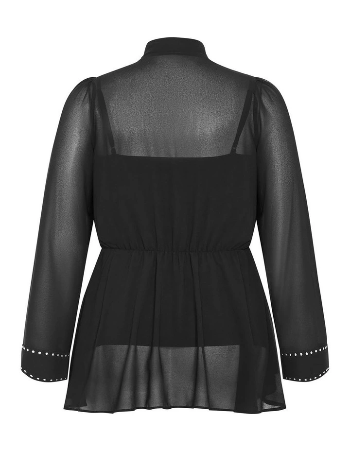Kara Stud Tie Neck Top in Black image 4