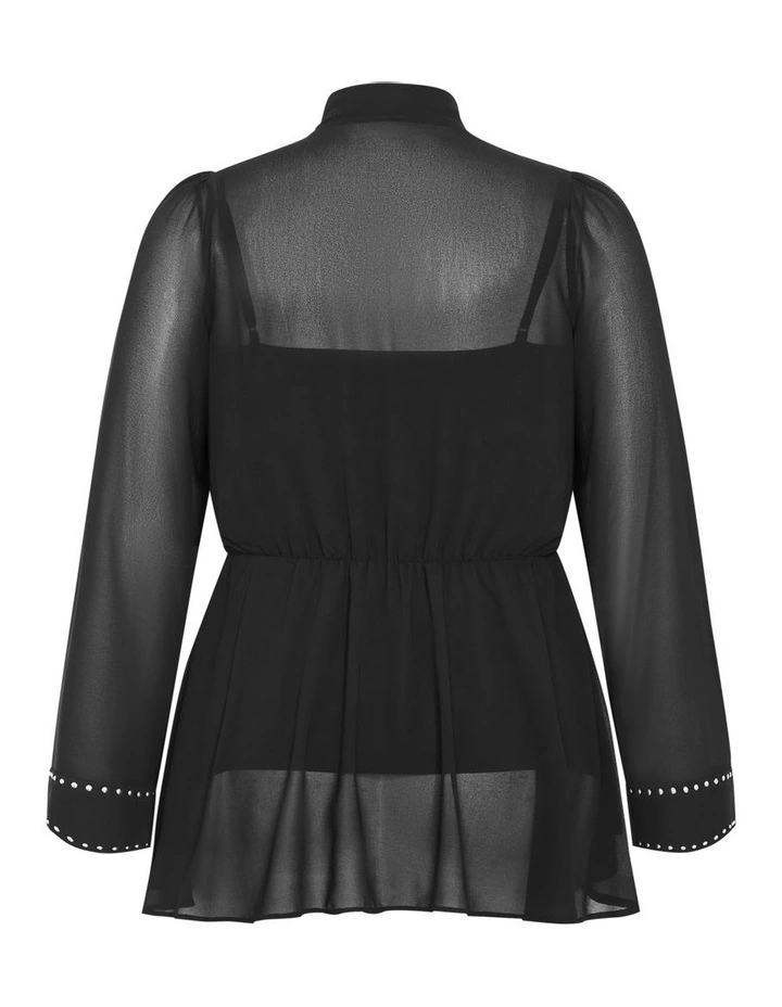 Kara Stud Tie Neck Top in Black image 6