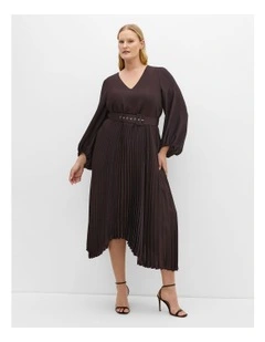 Amara Pleat Midi Dress in Chocolate