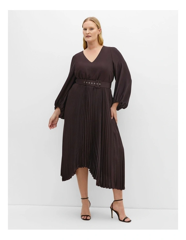 Amara Pleat Midi Dress in Chocolate image 1