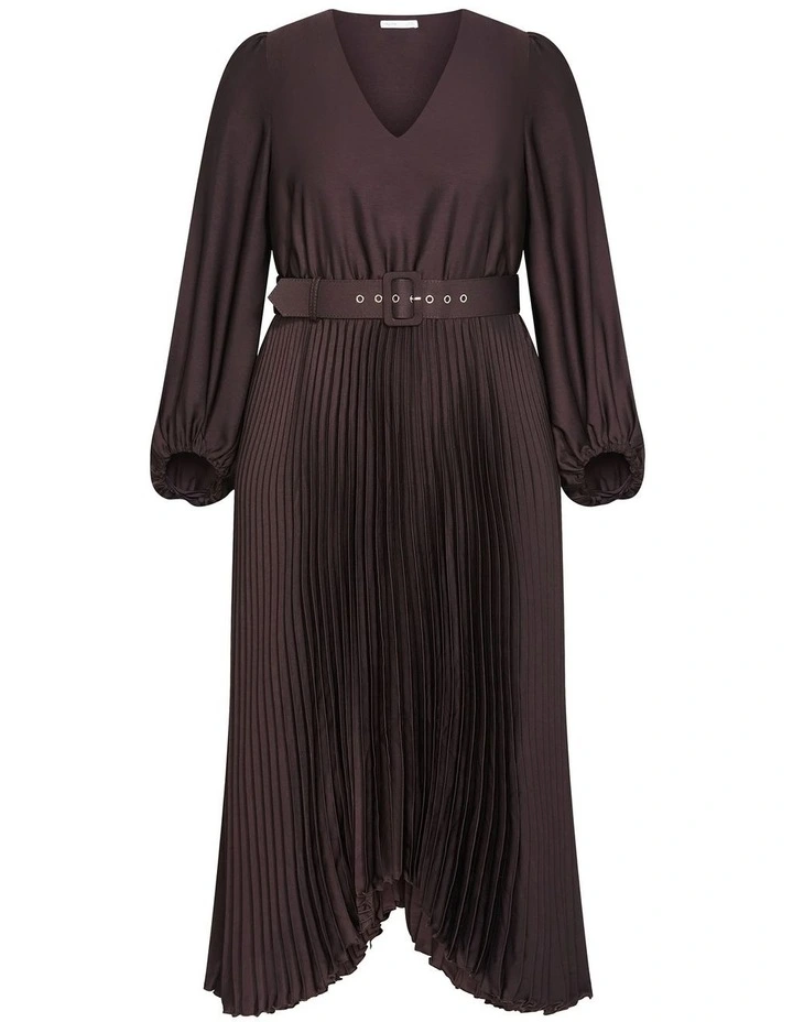 Amara Pleat Midi Dress in Chocolate image 3