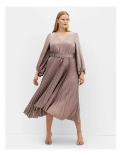 Amara Pleat Midi Dress in Mink