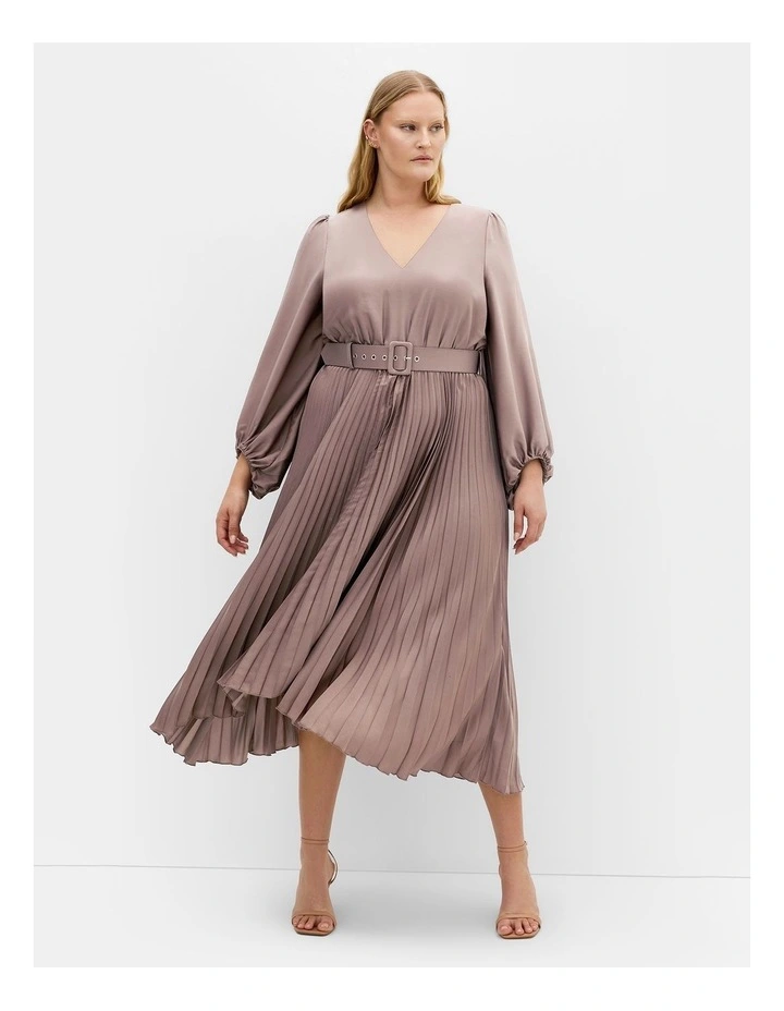 Amara Pleat Midi Dress in Mink image 1