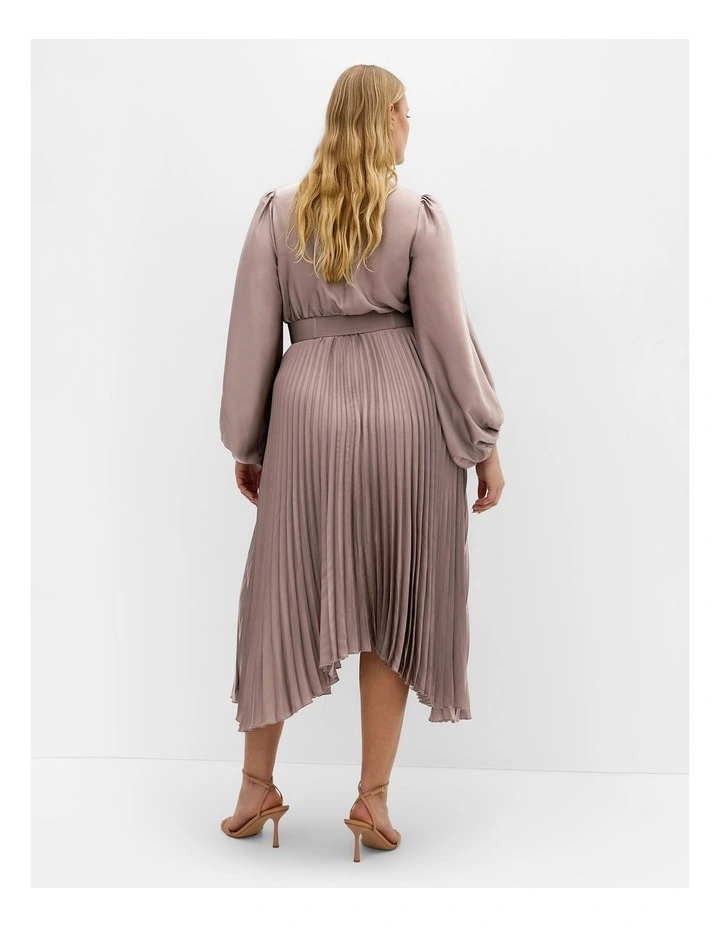 Amara Pleat Midi Dress in Mink image 2