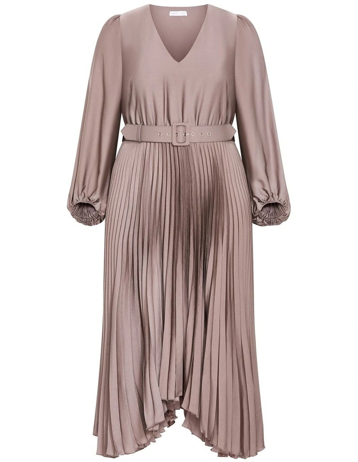 Amara Pleat Midi Dress in Mink image 3