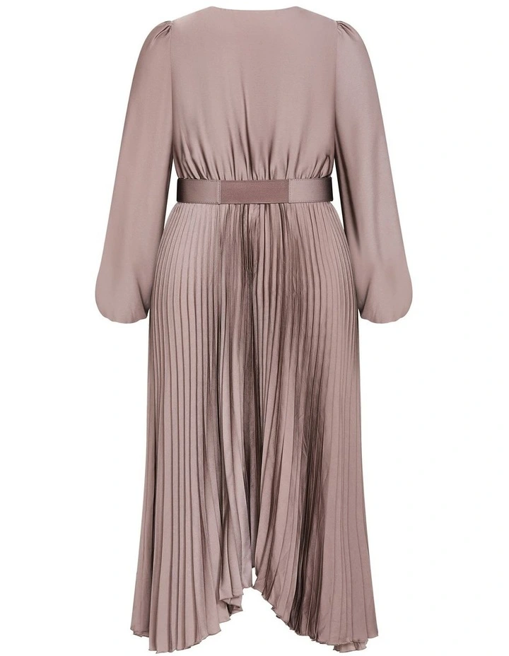 Amara Pleat Midi Dress in Mink image 4