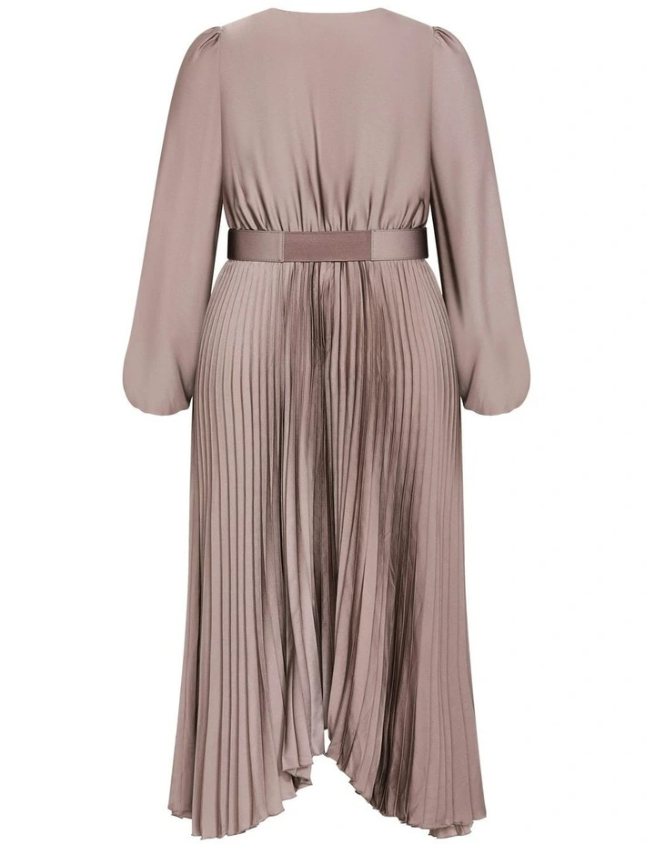 Amara Pleat Midi Dress in Mink image 5