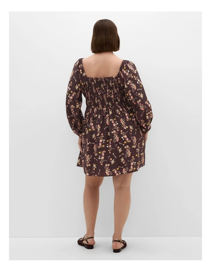 Abbie Long Sleeve Print Mini Dress in Cocoa image 2
