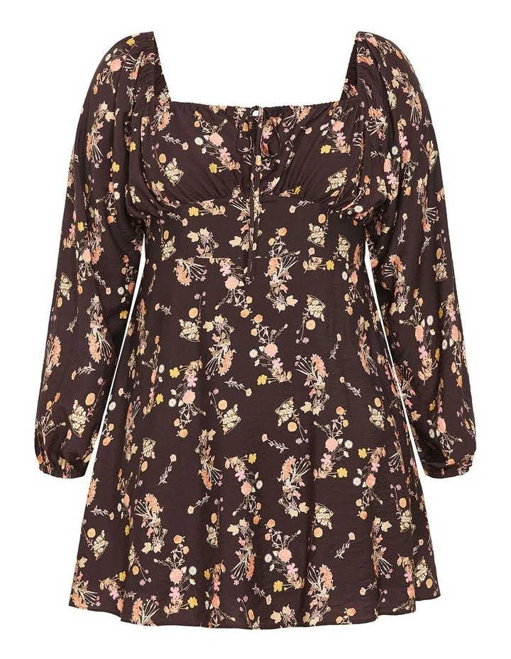 Abbie Long Sleeve Print Mini Dress in Cocoa image 3