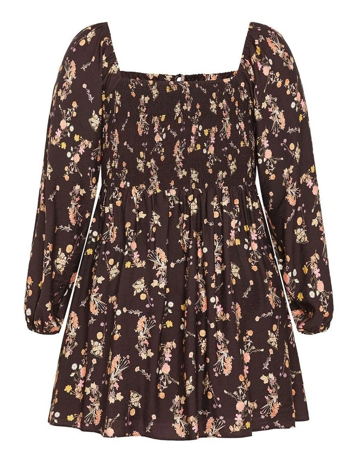 Abbie Long Sleeve Print Mini Dress in Cocoa image 4