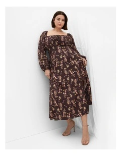 Abbigail Long Sleeve Print Maxi Dress in Cocoa