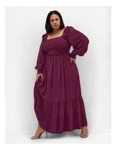 Saddie Shirred Maxi Dress in Bordeaux