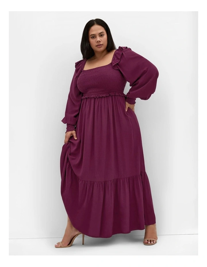 Saddie Shirred Maxi Dress in Bordeaux image 1
