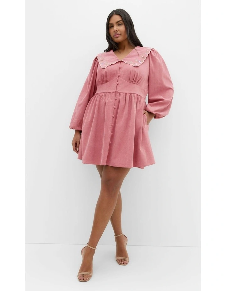 Bethanie Corduroy Mini Dress in Dusty Pink image 1