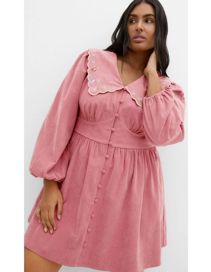 Bethanie Corduroy Mini Dress in Dusty Pink image 3