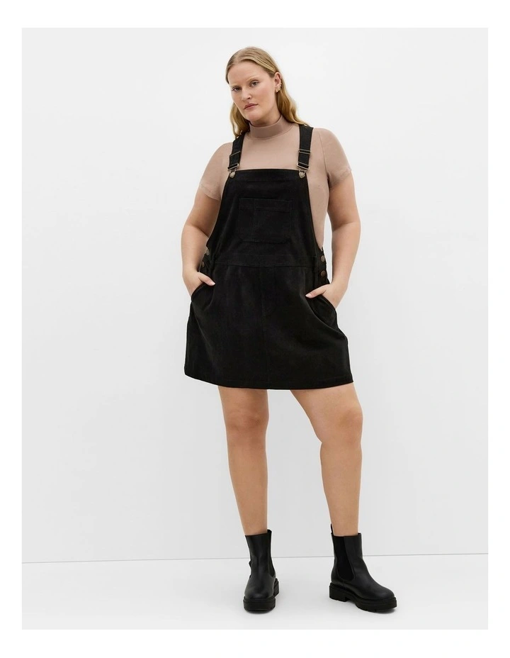 Corduroy Pinafore Short Dress in Black image 1