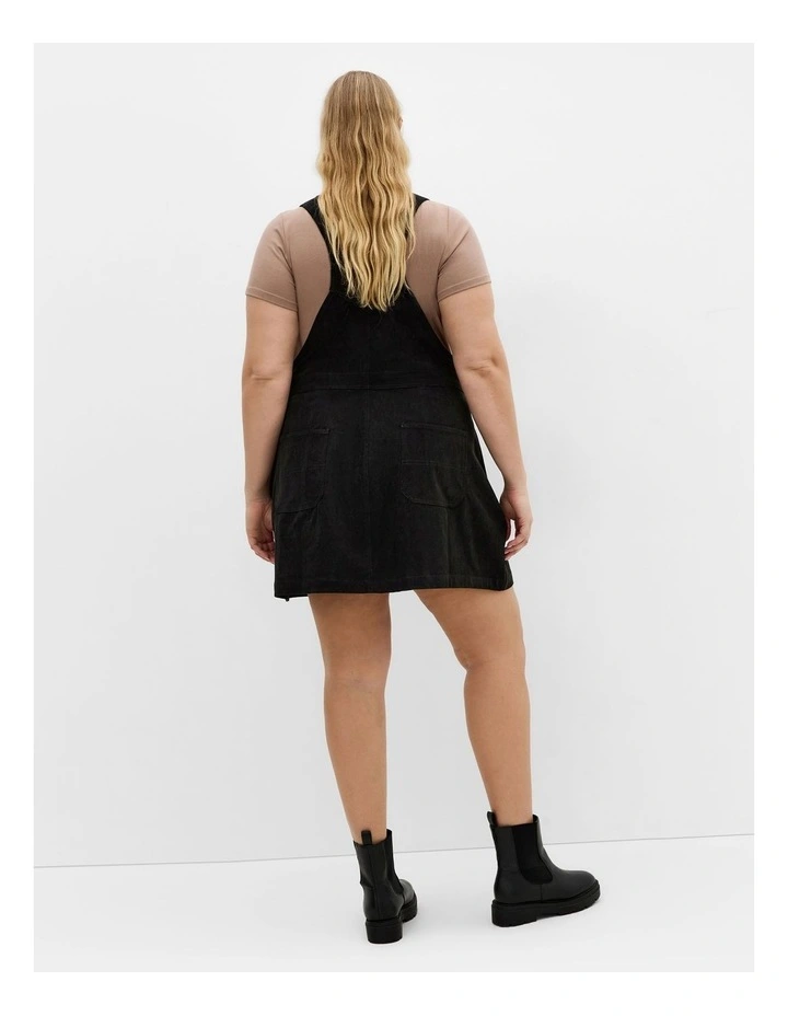 Corduroy Pinafore Short Dress in Black image 2