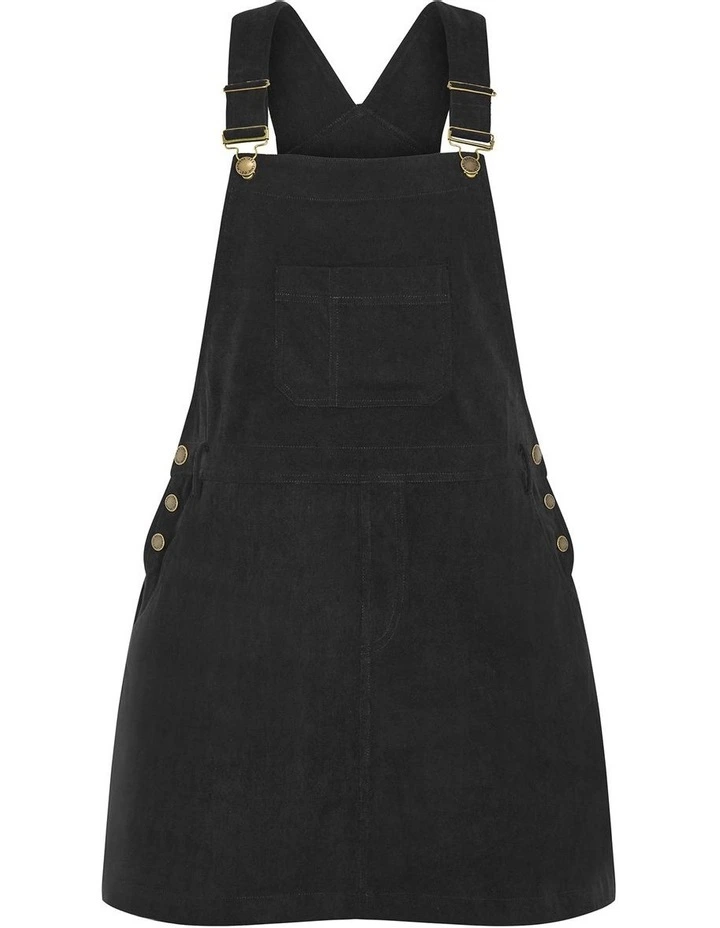 Corduroy Pinafore Short Dress in Black image 3
