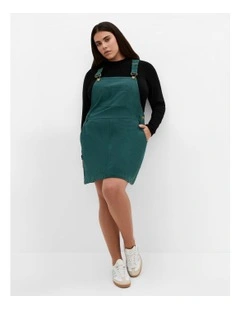Corduroy Pinafore Short Dress in Emerald