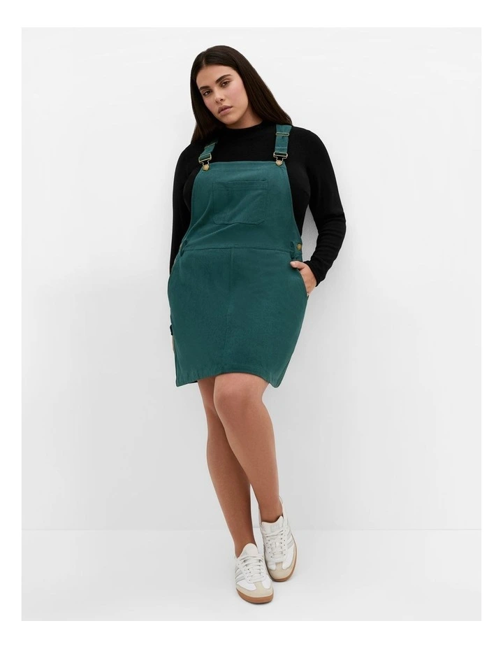 Corduroy Pinafore Short Dress in Emerald image 1