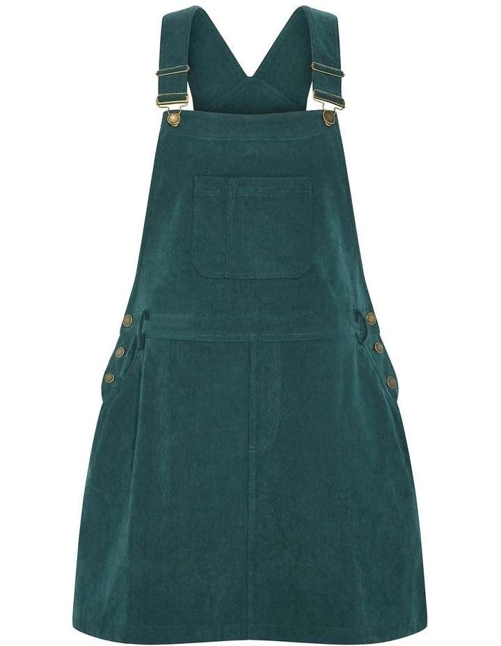 Corduroy Pinafore Short Dress in Emerald image 3