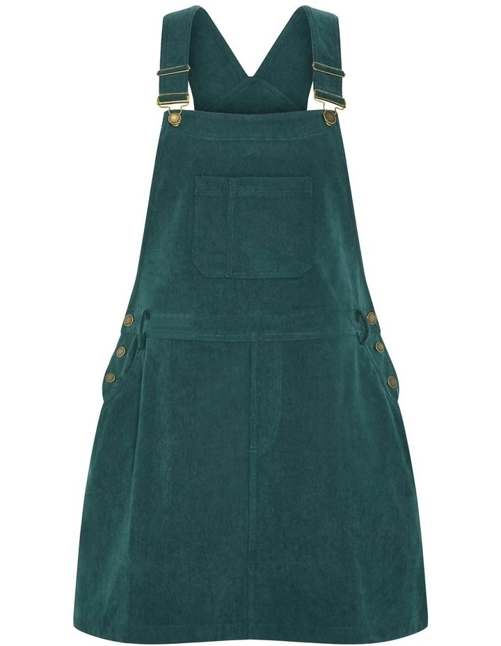 Corduroy Pinafore Short Dress in Emerald image 5