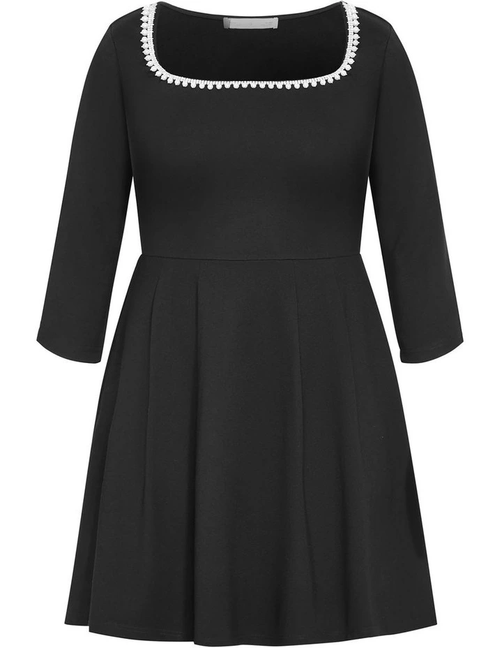 Petra Long Sleeve Skater Mini Dress in Black image 3