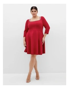 Petra Long Sleeve Skater Mini Dress in ruby