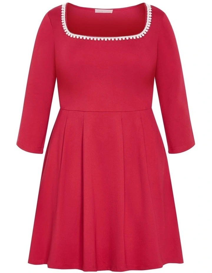 Petra Long Sleeve Skater Mini Dress in ruby image 3