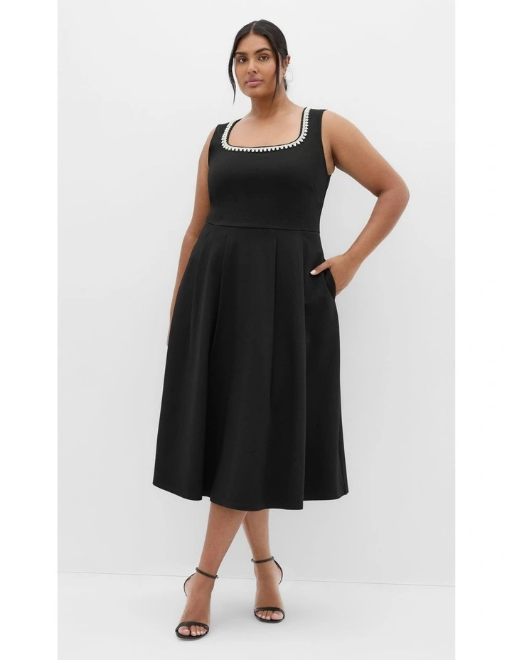 Plus Size Petra Sleeveless Skater Midi Dress in Black image 1