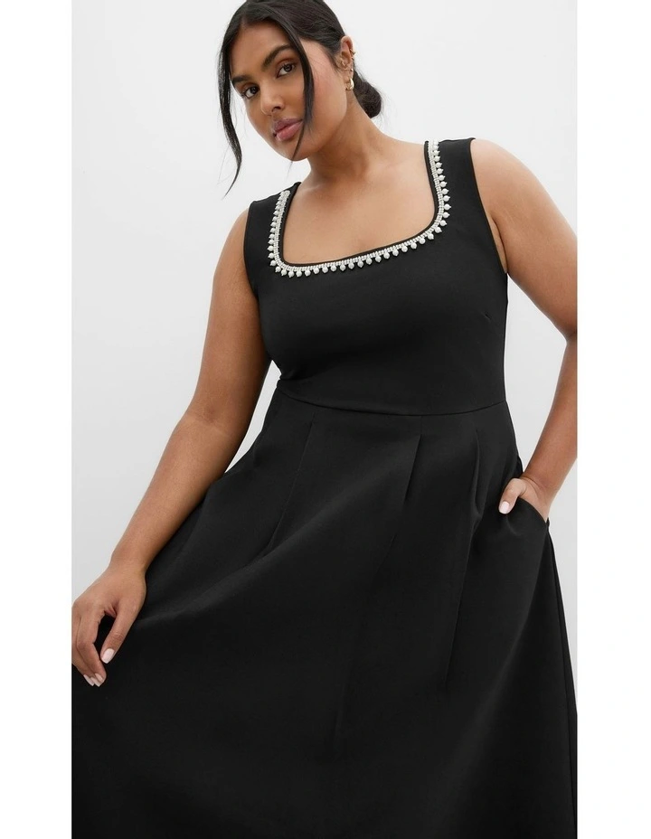 Plus Size Petra Sleeveless Skater Midi Dress in Black image 2