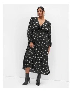 Daisy Print Maxi Dress in Black