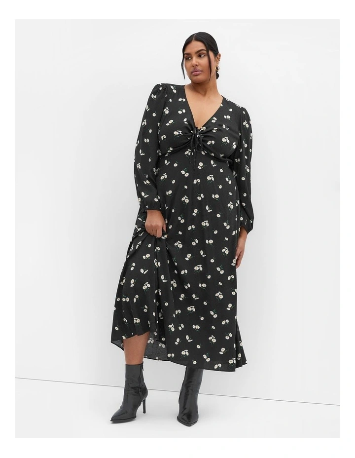 Daisy Print Maxi Dress in Black image 1