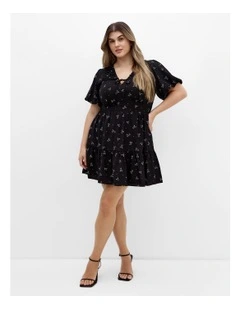 Daphne Print Mini Dress in Black