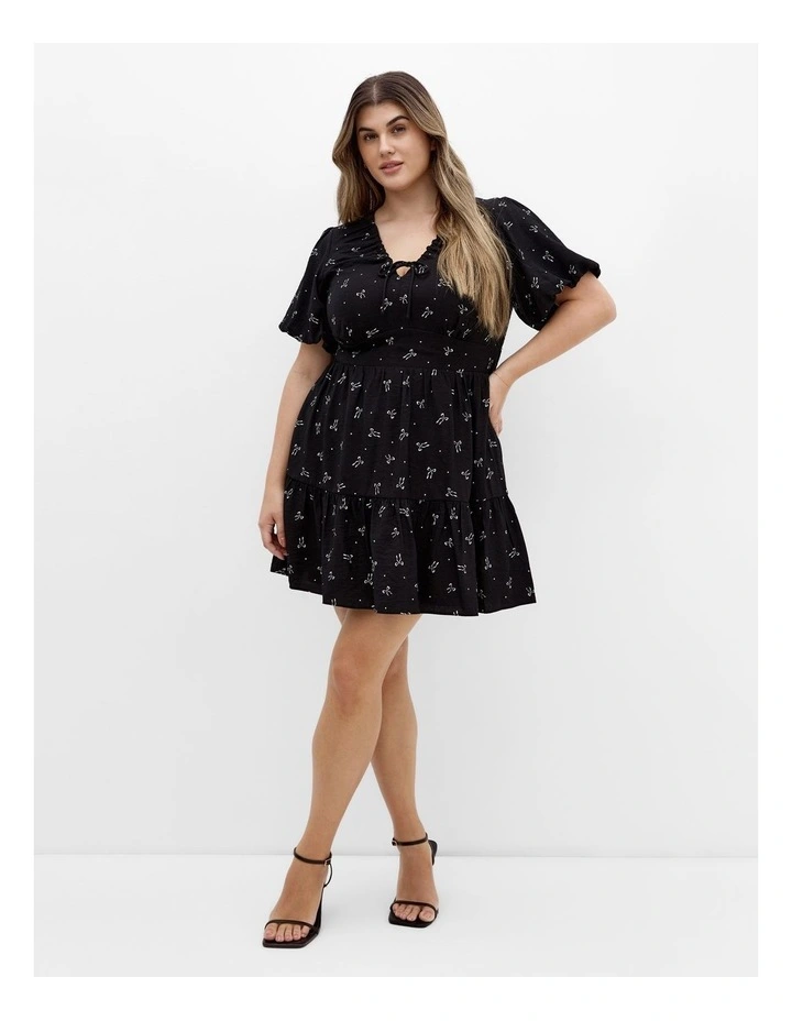 Daphne Print Mini Dress in Black image 1