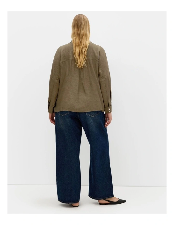 Crop Long Sleeve Shirt in Khaki image 2
